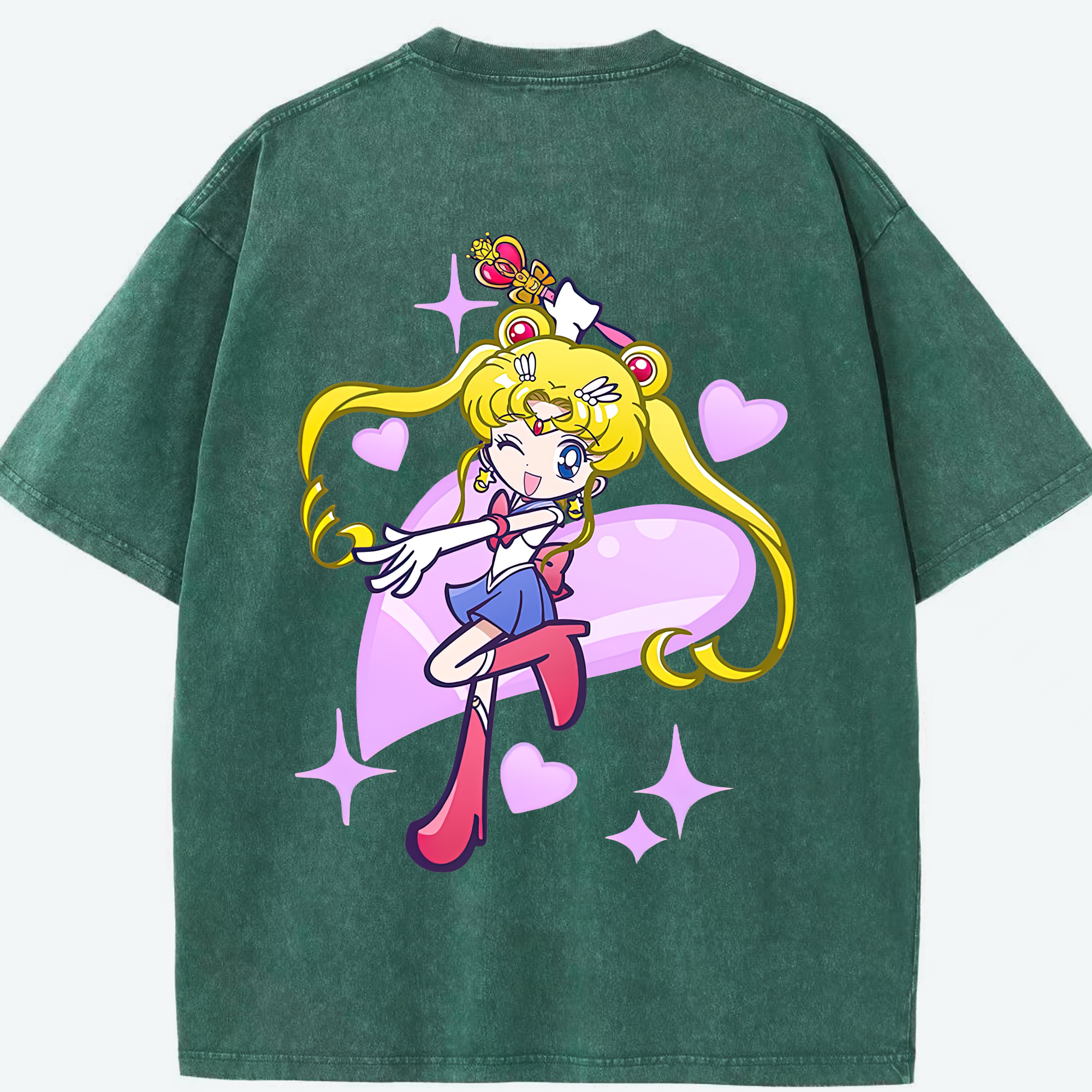 （画像用） 美少女戦士セーラームーン 月野 うさぎ つきの うさぎ Sailor Moon Tsukino Usagi 綿100% ヴィンテージ風 半袖Tシャツ（背面プリント）